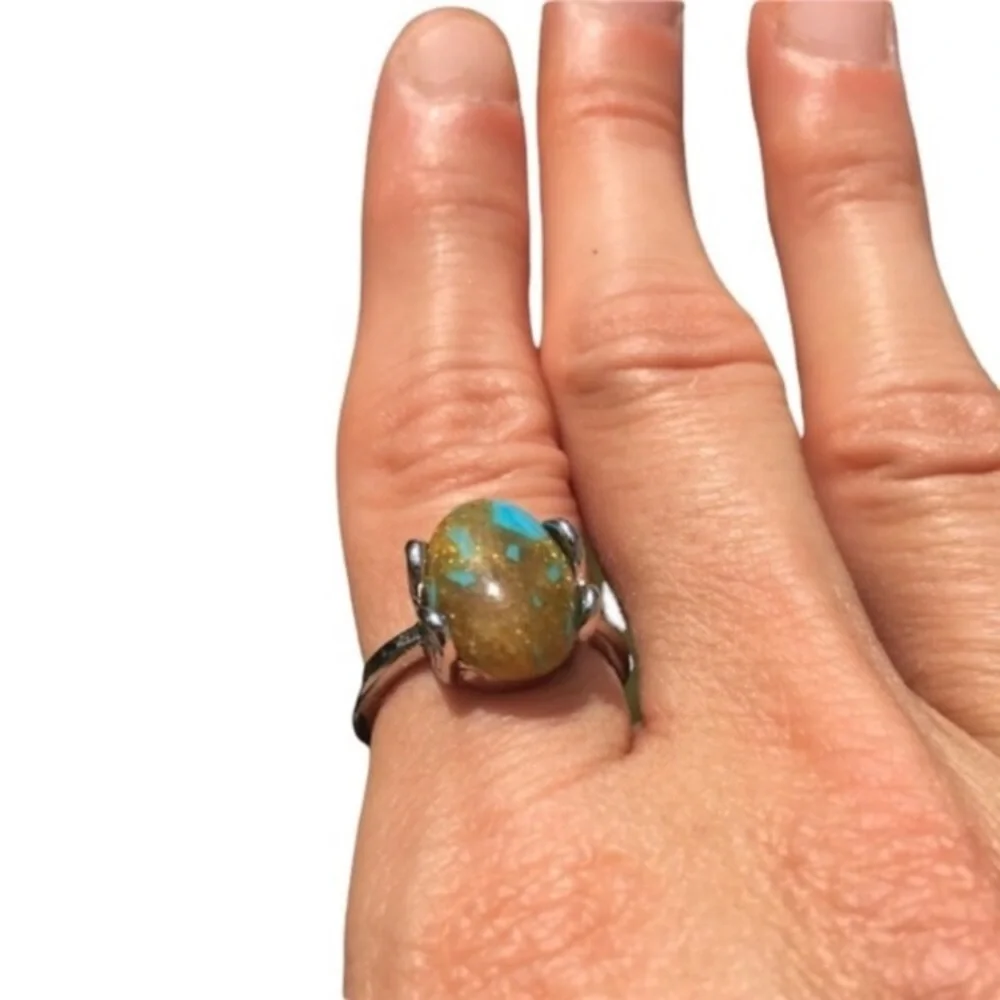 Faux Turquoise Fashion Silver Alloy Ring Size 8